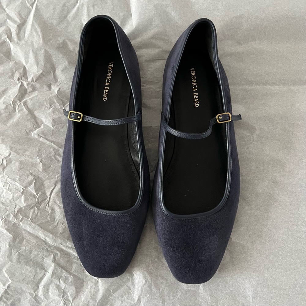Veronica Beard Dark Blue Suede Mary Jane Flats $375 Retail
